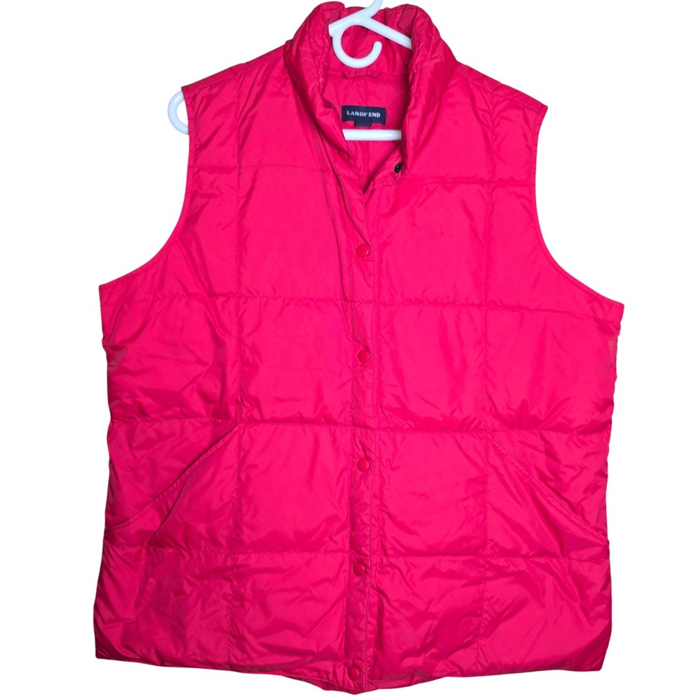 Lands' End Women's 1X(16-18W) Red Snap Up Vest Pockets Goosedown & Feathers